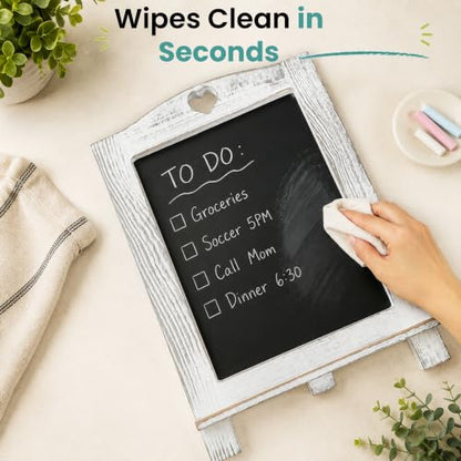 LotFancy 15"x10" Magnetic Chalk Board Sign with Stand - Rustic Whitewash - color: Whitewash, size: 10"W x 15"H