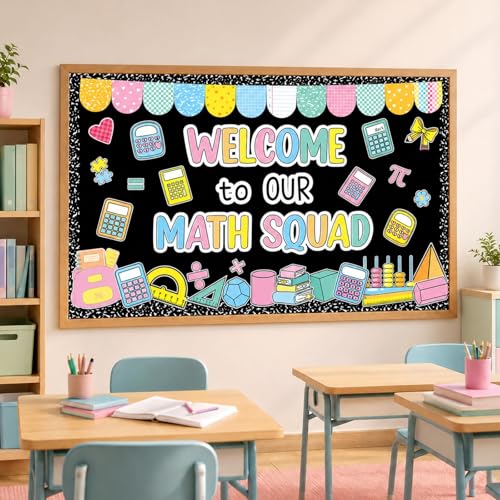 Math Bulletin Board Set Composition Notebook Classroom Decorations Welcome to Our Math Team Paper Cutouts Shamrock Bulletin Board Borders for Back to School Chalkboard Wall Door Decor - style: Math