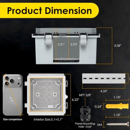 IP67 ABS Outdoor Electrical Junction Box Waterproof with Aluminum DIN Rail - color: Clear, size: 5.9''×5.9''×3.5''