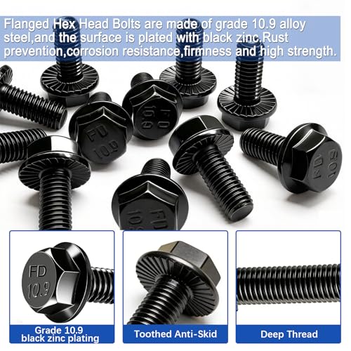 Taiss 20PCS M8-1.25 x 30mm Metric Flange Hex Head Bolts,Hex Drive Screws 10.9 Black Zinc Plated Alloy Steel,m8x1.25 Bolt,Full Thread Hex Bolts - color: BK M8x30mm