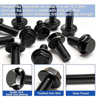 Taiss 20PCS M8-1.25 x 35mm Metric Flange Hex Head Bolts,Hex Drive Screws 10.9 Black Zinc Plated Alloy Steel,m8x1.25 Bolt,Full Thread Hex Bolts - color: BK M8x35mm