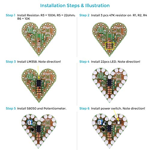 MiOYOOW 3-Set Heart-Shaped LED Light Kits, Soldering Practice Kit for Teens