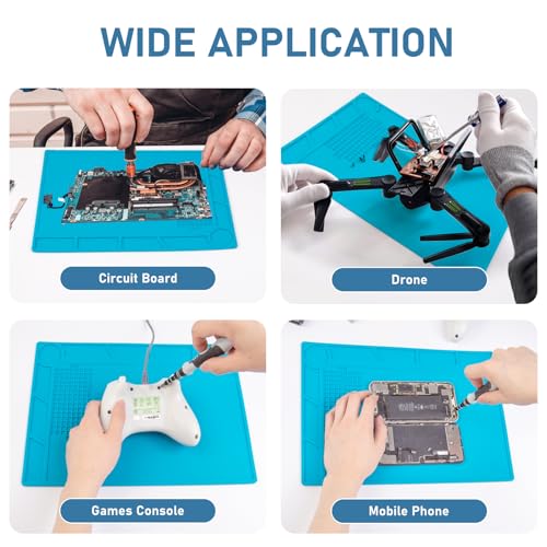 XOOL Heat Resistant Soldering Mat - Blue Magnetic Silicone Work Mat with Scale Ruler and Screw Position, Silicone Soldering Repair Mat for Soldering, Phone, Laptop, Tablet, Watch Repair(13.8''×9.8'') - color: Blue-small