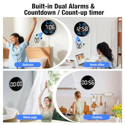 10 Inch Large Digital Wall Clock, LED Round Electric Clocks with Dual Timers (Count Up/Down), 12/24hr Mode, Date, Temperature, Remote Control for Classroom, Home Office, Bedroom (Blue) - color: Blue