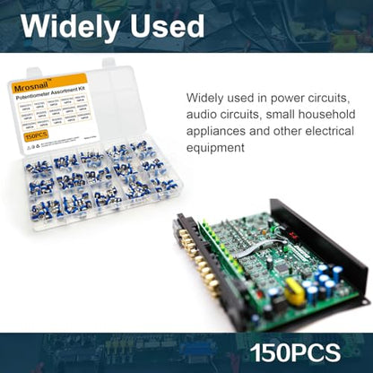 150PCS Potentiometer Assortment Kit, 15 Values 100Ω-2MΩ, 6mm Shaft