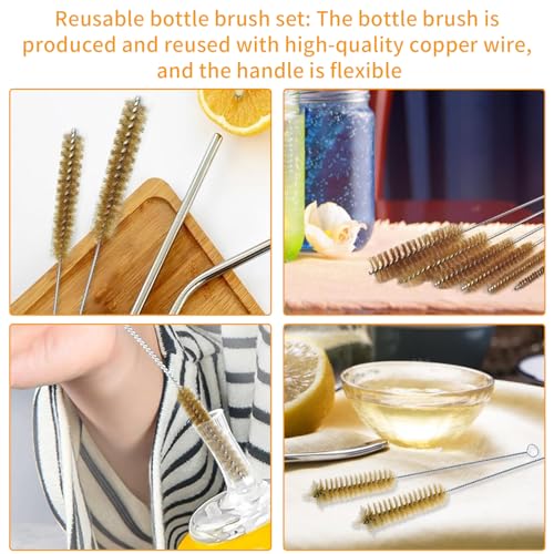 7 Pcs Brass Brush Set, 12'' Long Handle Pipe Cleaner Brush for Deep Cleaning, Bottle Brush for Engine Auto Parts Bottle Keyboards Narrow Space & Paint on Various Metal Pipes Cleaning