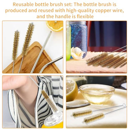 7 Pcs Brass Brush Set, 12'' Long Handle Pipe Cleaner Brush for Deep Cleaning, Bottle Brush for Engine Auto Parts Bottle Keyboards Narrow Space & Paint on Various Metal Pipes Cleaning