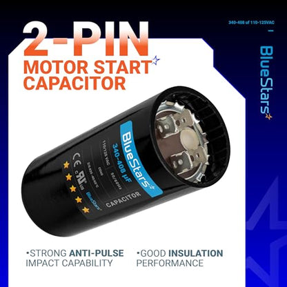 [2025 Upgraded] BlueStars 340-408 uF MFD 110-125VAC Motor Start Capacitor - size: 340-408 MFD 110-125 VAC