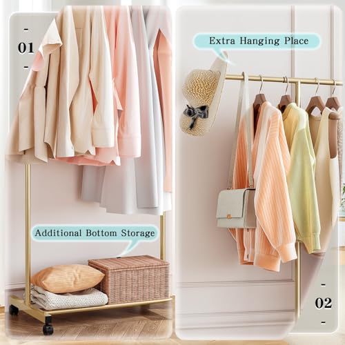 SUOERNUO Clothes Rack with Lockable Wheels Garment Rack for Hanging Clothes
