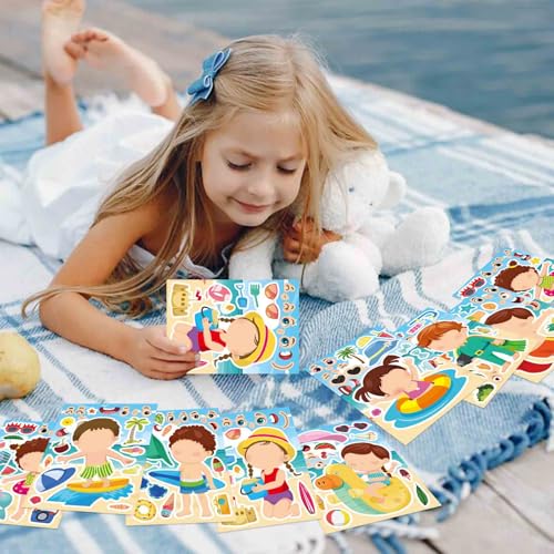 24PCS Summer Stickers for Kids, Make-a-face Stickers, Make Your Own Sticker - style: 24 Sheet Summer Stickers