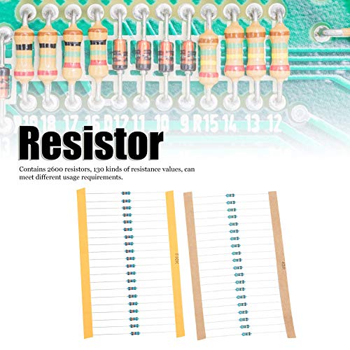 2600 Pieces 130 Values 1% Metal Film Resistors Assortment Kit for DIY Projects, 1 Ohm - 3M Ohm 1/4W Leaded Resistors with Storage Box