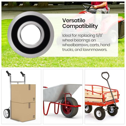 (4-Pack) 5/8" Bearings Carbon Steel - ID 5/8" x OD 1-3/8" Applicable Lawn Mower, Wheelbarrows, Carts and Hand Trucks Wheel Bearings Replacement - size: 5/8" Hole