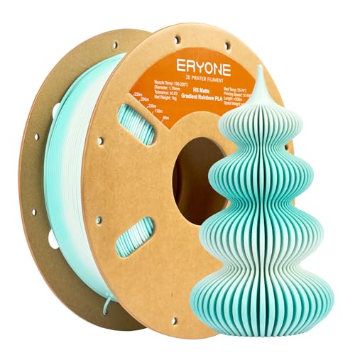 ERYONE Matte Gradient Rainbow 3D Printer PLA Filament 1.75 +/- 0.03mm, HS Matte Multicolor High Speed Filament PLA 1KG(2.2LBS) Spool, Snowfield(MintGreen White) - color: Matte Gradient Snowfield, size: 1KG
