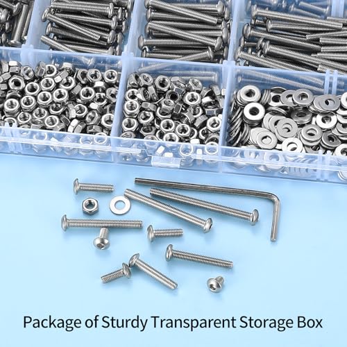 1050 Pcs M3 Screws Kit, M3 Machine Screws and Nuts and Washers Set, Assorted Button Head Socket Cap Screws Nuts and Bolts Assortment Kit, Stainless Steel Metric Screw Assortment, Fully Threaded - size: M3