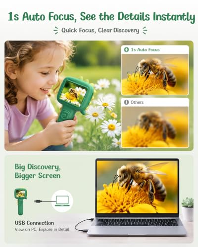 Microscope Camera for Kids Gifts Toys- Handheld Pocket Microscope Autofocus - color: Green