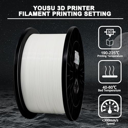 YOUSU 5KG(11lbs) PLA Plus Filament 1.75mm White, PLA+ Filament 1.75mm 3D Printer Filament, Cost Effective Large Roll 3D Printing Filament for Big Projects - color: F14-pla+ 5kg White, size: F-PLA+