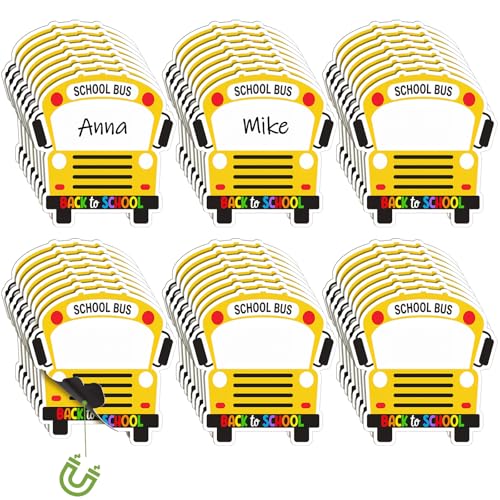 Geyoga 48 Pcs School Bus Name Tags Dry Erase Labels for Classroom - color: Bright Colors, style: School Bus
