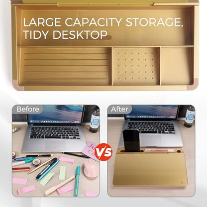TOWON Compact Glass Desktop Whiteboard with Storage 12x7 in, Metallic Gold - color: Metallic Gold