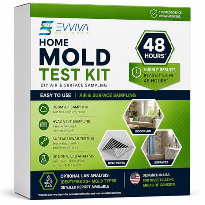 Evviva Sciences Home Mold Test Kit, DIY Air, HVAC Vent and Surface Sampling, Optional Lab Analysis, Identifies 20+ Mold Types