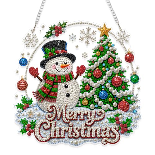 Eiflow Hanging Christmas Pearl Art Kit for Adults Snowman - color: Merry Christmas