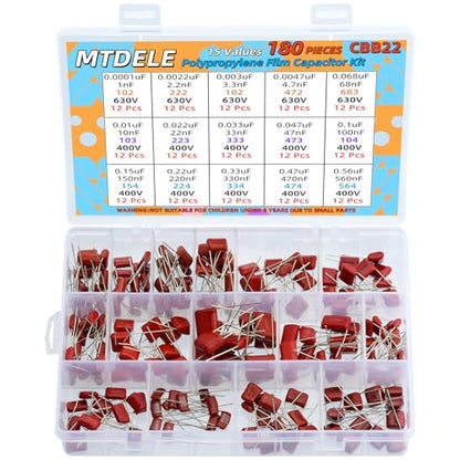 180 Pcs 15 Values Metallized Film Capacitor Kit