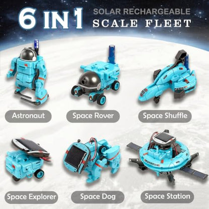 STEM Education Solar Robots Toys for Kids Age 8+, 6-in-1 DIY Science Kit Space Toys, 120 Pcs Building Experiment Robotics Set Birthday Gifts for Boys & Girls - color: Blue