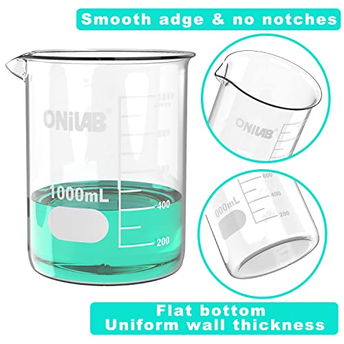 ONiLAB Glass Measuring Beaker Set 50ml 100ml 250ml 500ml 1000ml(Pack of 5) - style: 50/100/250/500/1000ml