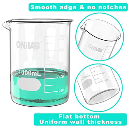 ONiLAB Glass Measuring Beaker Set 50ml 100ml 250ml 500ml 1000ml(Pack of 5) - style: 50/100/250/500/1000ml