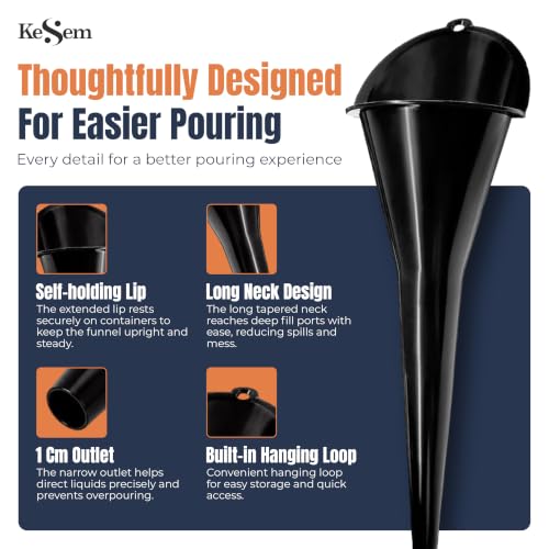 3pc Automotive Oil Funnel Set, Long Neck Plastic Funnels for Oil Change, Gas, Fuel, Diesel, Coolant & Transmission Fluid, Multi Purpose Car Funnel Kit for Auto Fluids or Kitchen Use