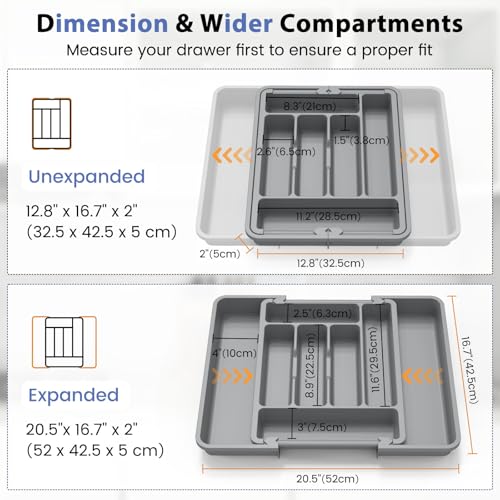 Caperci Large Silverware Organizer Tray for Kitchen Drawer Utensils Thicker - color: Medium Gray