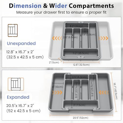 Caperci Large Silverware Organizer Tray for Kitchen Drawer Utensils Thicker - color: Medium Gray