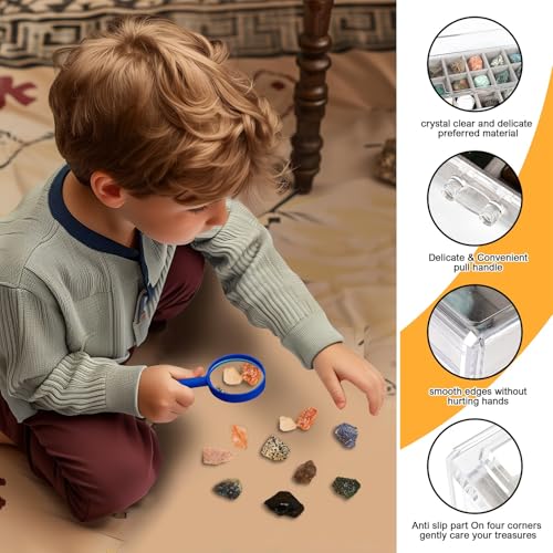 Rock Collection Display Case - Display Shelf for Collectibles - Rock Collections Box for Kids - Rock Collection Storage - Rock Collections Box for Kids 90 Grids - size: 5 layers