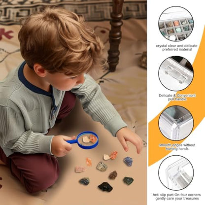 Rock Collection Display Case - Display Shelf for Collectibles - Rock Collections Box for Kids - Rock Collection Storage - Rock Collections Box for Kids 90 Grids - size: 5 layers