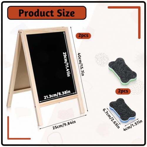 2 Pcs Small Chalkboard Easel, 15.7 x 9.8 Inch Chalkboard Signs Double Sided Chalkboards with 2 Erasers Tabletop Menu Wooden Board for Tabletop Bar Wedding Restaurant Home Decor(Black+White) - color: Black,white