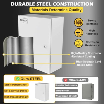 Outdoor Electrical Junction Box 20"x16"x8'', NEMA Steel Enclosure IP66, Waterproof Metal Electrical Box with Mounting Plate, Powder-Coated, Dustproof, Weatherproof, Hinged Door - size: 20"x16"x8''