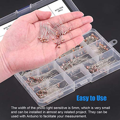 Glarks 210Pcs 7 Values 5mm GM5506 GM5516 GM5528 GM5537 GM5537-2 GM5539 GM5549 Photoresistor Photo Light Sensitive Resistor Light Dependent Resistor Assortment Kit