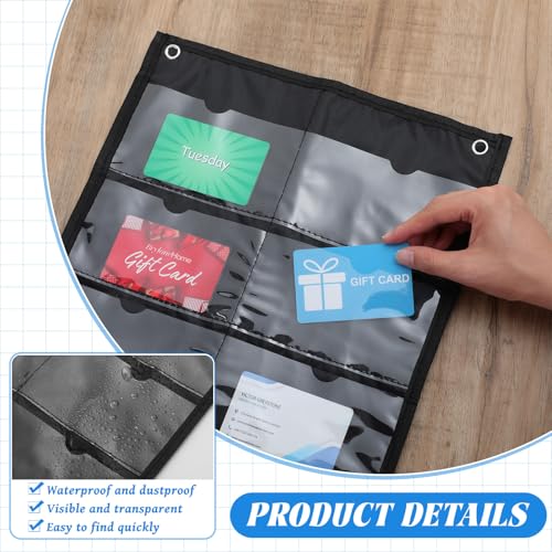 AmazingSpark 4 Pack 3'' x 5'' Index Card Holder Sleeve 16 Slot Plastic Organizer Hanging Wall Mount Business Note Cardholder PVC Clear Organizer Pocket for Classroom Office Library Home (Black) - color: Black