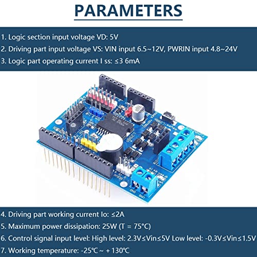 L298P Motor Driver Module H-Bridge Driver Shield Expansion Board Speed Controller High-Power DC Stepper Motor Controller Bluetooth Interface with 24AWG Cable for Arduino