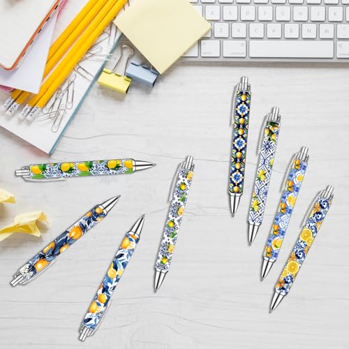 Capri Lemon Pens Set – Mediterranean-Inspired Ballpoint Pens for Girls, Students, and Stationery Lovers – Smooth Writing Pens for School, Journaling, or Gifts – Bright and Elegant Design, 8 Pack - color: Capri lemon