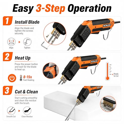 Electric Hot Knife Foam Cutter Kit, Hot Knife Cutting Tool with 8 Blades, R-Shaped Blade, Spade Blade,1.79 in, 3.9in and 7.8 in Blades, Hex Wrench and Brass Brush for Styrofoam, EVA Foam, Foam Board - color: D-orange Hot Knife Set (8 Blades)