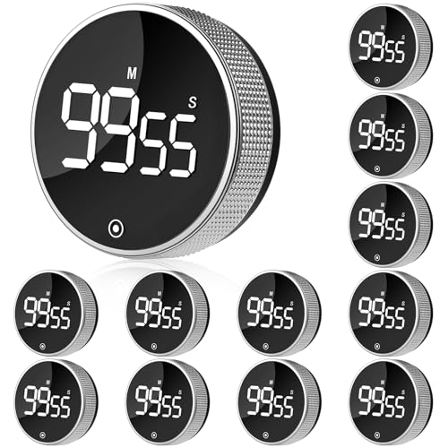 12 Pack Digital Kitchen Timer - Magnetic Kitchen Timer Visual timers Large LED Display Countup Timer 3 Volumes, 2 Brightness LevelsExtensively Use in Break Time, Cooking,Gym, Meeting, Classroom（Black）