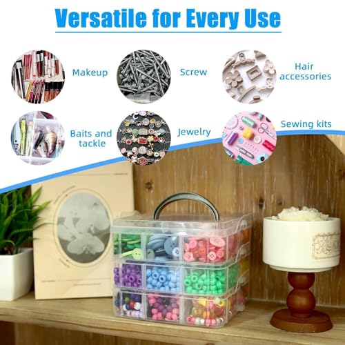 2pack 3-Tier Stackable Bead Storage Container Box 18 Compartments Organizer - size: 18 Grids
