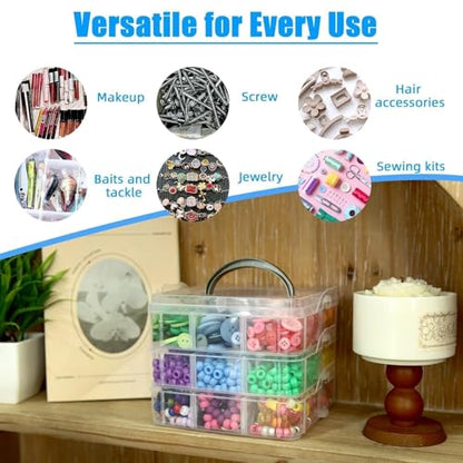 2pack 3-Tier Stackable Bead Storage Container Box 18 Compartments Organizer - size: 18 Grids