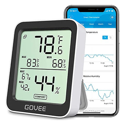 Govee Indoor Hygrometer Thermometer H5075 with Bluetooth App Control - color: Black, size: 1 Pack