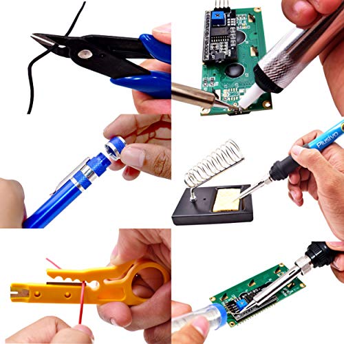 Soldering Iron Kit, 60W Soldering Iron Adjustable Temperature 25-in-1, 5 Solder Tips, Solder Wire, Desoldering Pump, Wire Cutter, Heatshrink Tubes Welding Kit for Electronics Repair Hobby 120V US Plug - color: Black/Red Soldering Iron Kit 3