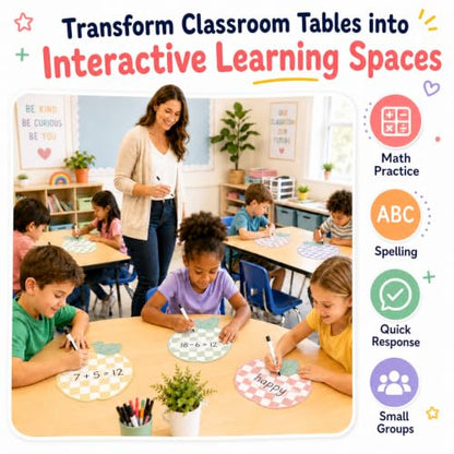 Cinrobiye 24 Pcs Dry Erase Stickers for Classroom Tables, Reusable Writable Decals with 2 Scrapers, Waterproof Dry Erase Spots for Desks, Whiteboards, Walls, Teacher - color: Apple