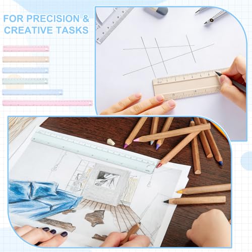 PATIKIL Metal Ruler 6"/15cm, 4Pcs Aluminum Straight Edge Ruler, Dual Scale - color: Green/Blue