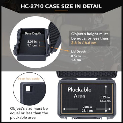 Lykus HC-2710 Waterproof Hard Case with Foam, Inner Size 9.88*5.24*2.6in - color: Black, size: HC-2710