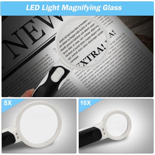 Rongon 3PCS Magnifying Glass with Light Handheld Magnifier(2.5X & 5X & 16X) - size: 3 Lens (2.5X + 5X + 16X)