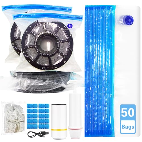 50 Pcs 11.8x13.4in Filament Vacuum Storage Bags Manual Auto Pumps - color: 50 Bags with Pump